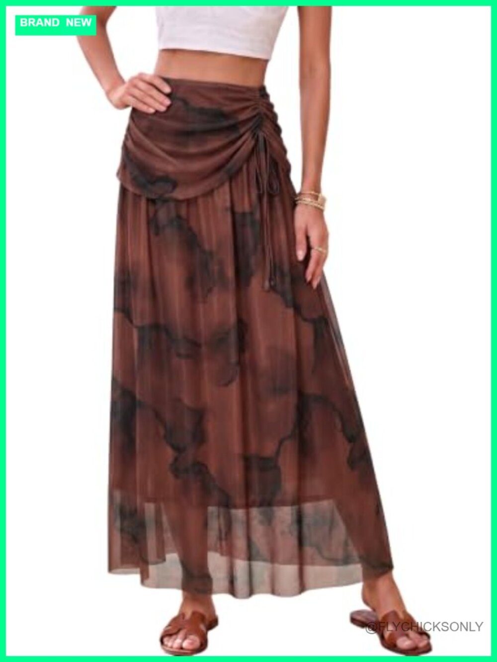 Dokotoo Womens Boho Maxi Skirt Elastic High Waist Flowy Mesh A-Line